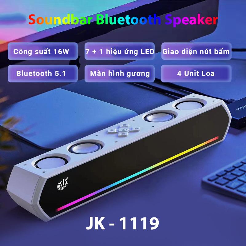Loa bluetooth JK1119 - Công suất 16 W bass tăng cường với 4 unit loa 2 speaker và 2 màng bass - Bluetooth 5.1 Tích hợp pin sạc 1500 mAh - LED RGB 7 hiệu ứng động - BH 6 Tháng