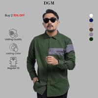 Gambar DGM Workshirt Kemeja Kerja Katun Twill 30s Premium Lengan Panjang Kombinasi Kemeja Pria Hijau-Abu Elvano 2503 - M dari DGM FASHION Kota Tangerang Selatan 1 Tokopedia