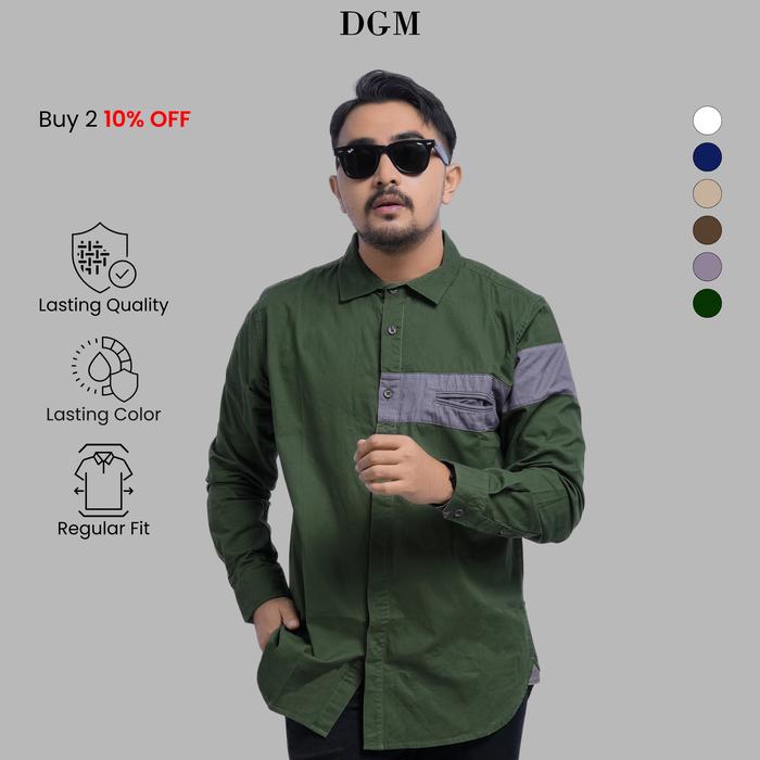 Gambar DGM Workshirt Kemeja Kerja Katun Twill 30s Premium Lengan Panjang Kombinasi Kemeja Pria Hijau-Abu Elvano 2503 - M dari DGM FASHION Kota Tangerang Selatan Tokopedia
