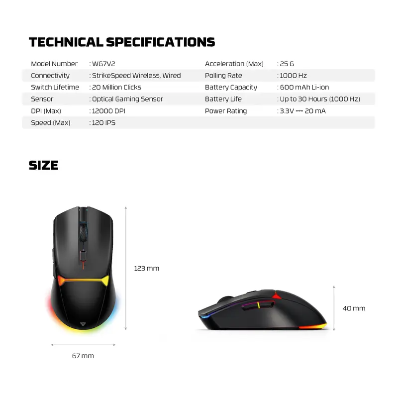 Fantech CRYPTO Gen II VX7v2 WG7v2 Mouse Gaming WIreless Dongle 2.4ghz PC Kabel Macro 8