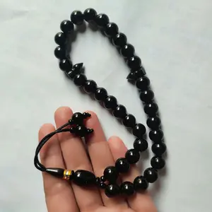 Tasbih 33 butir batu hitam ukuran 10mm Muslim Motif elegant