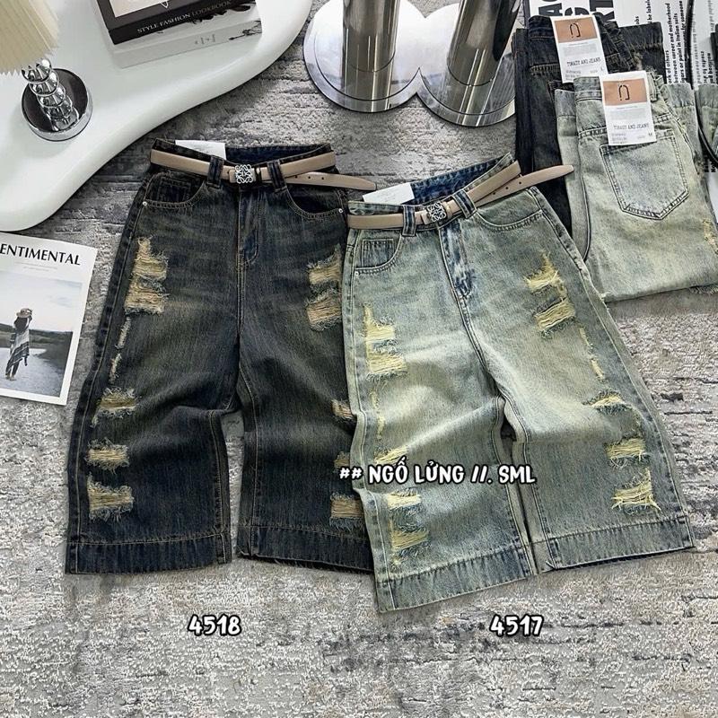 |[NL 003]|- Quần Jean NGỐ LỬNG Nữ [ 4517-4518], Dáng Suông 7 tấc ( 73cm), Ngang ống 25 cm Không Co Giãn, Women Pants Kem