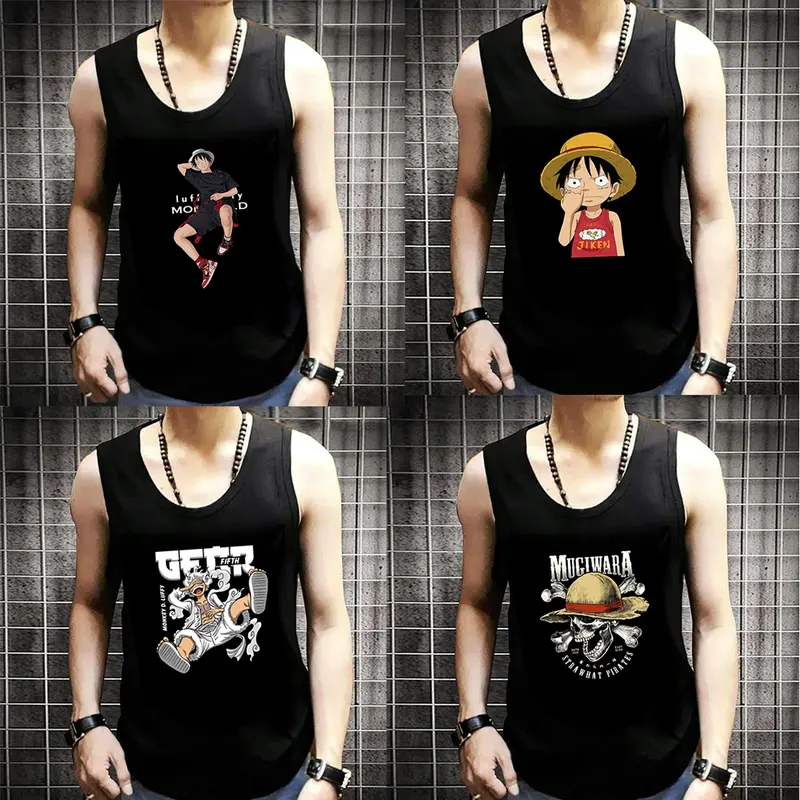 Paket Luffy Onepiece 4 Pcs Kaos Dalam Singlet Pria Hitam Dewasa - Pilihan Camur 4 Motif Paket Murah M-XXL - Keren 0