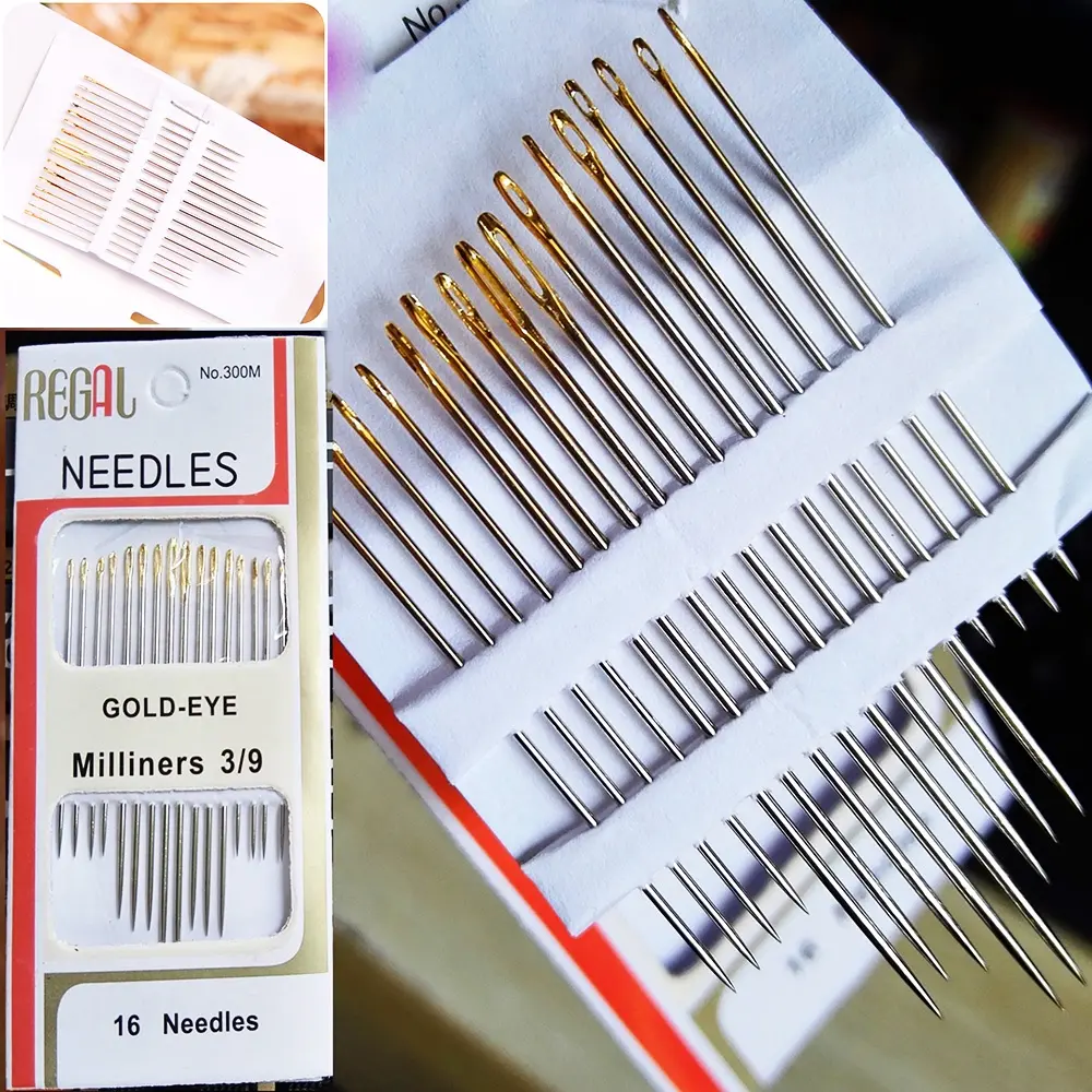 เข็มเย็บผ้ามือสแตนเลส สไตล์ใหม่ บ้าน DIY หางชุบทอง กล่องกระดาษสแตนเลส แพ็คเกจ 16 ชิ้น/ชุด