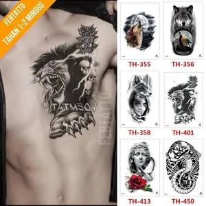Tato Temporer Ukuran 21cm x 15cm Motif Tengkorak Singa TH 401 Tato Lengan Tato Dada Tato Tangan Tato Kaki Tato Punggung Tato Jari Aesthetic Tahan Lama Tatto Temporary stiker Tato Halal