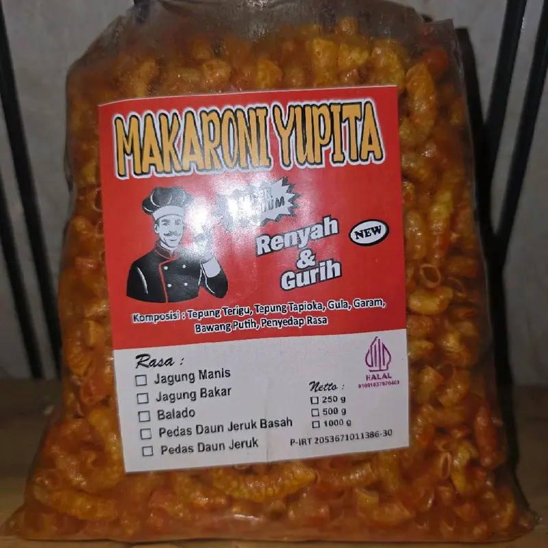 Yupita Snack Makaroni Cikruh Basah Lekoh Makanan Kering Crispy Pedas Cemilan Food Keripik 500gram Ijin BPOM Pirt Halal Camilan Spicy 4
