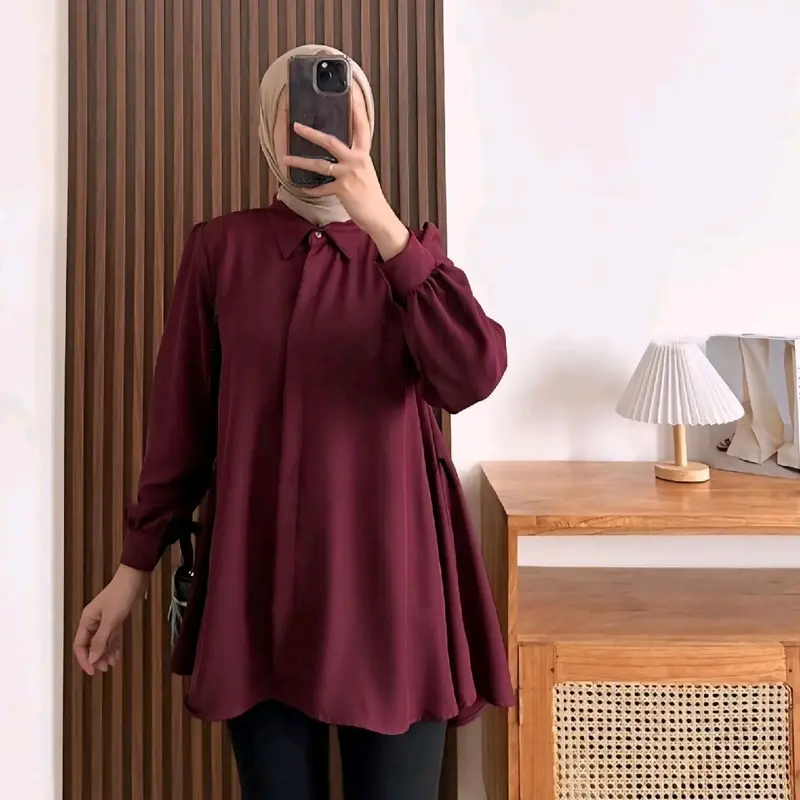 KINKA BLOUSE SHAKILA POLOS ATASAN WANITA PREMIUM BAJU MUSLIM PANJANG TERBARU kemeja  polos atasan wanita kekinian kemeja  oversize viral Tangan Kancing 6