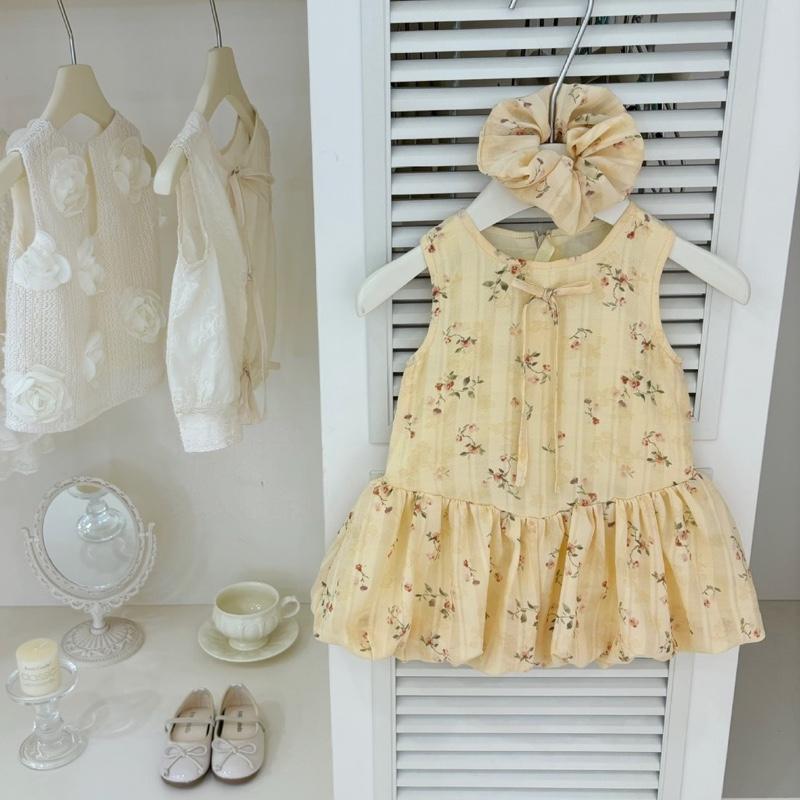 (Shopmesockids) Váy hè, Váy hoa nhí Vàng xoè kiểu dáng bí cho bé gái - Tặng kèm scrunchies