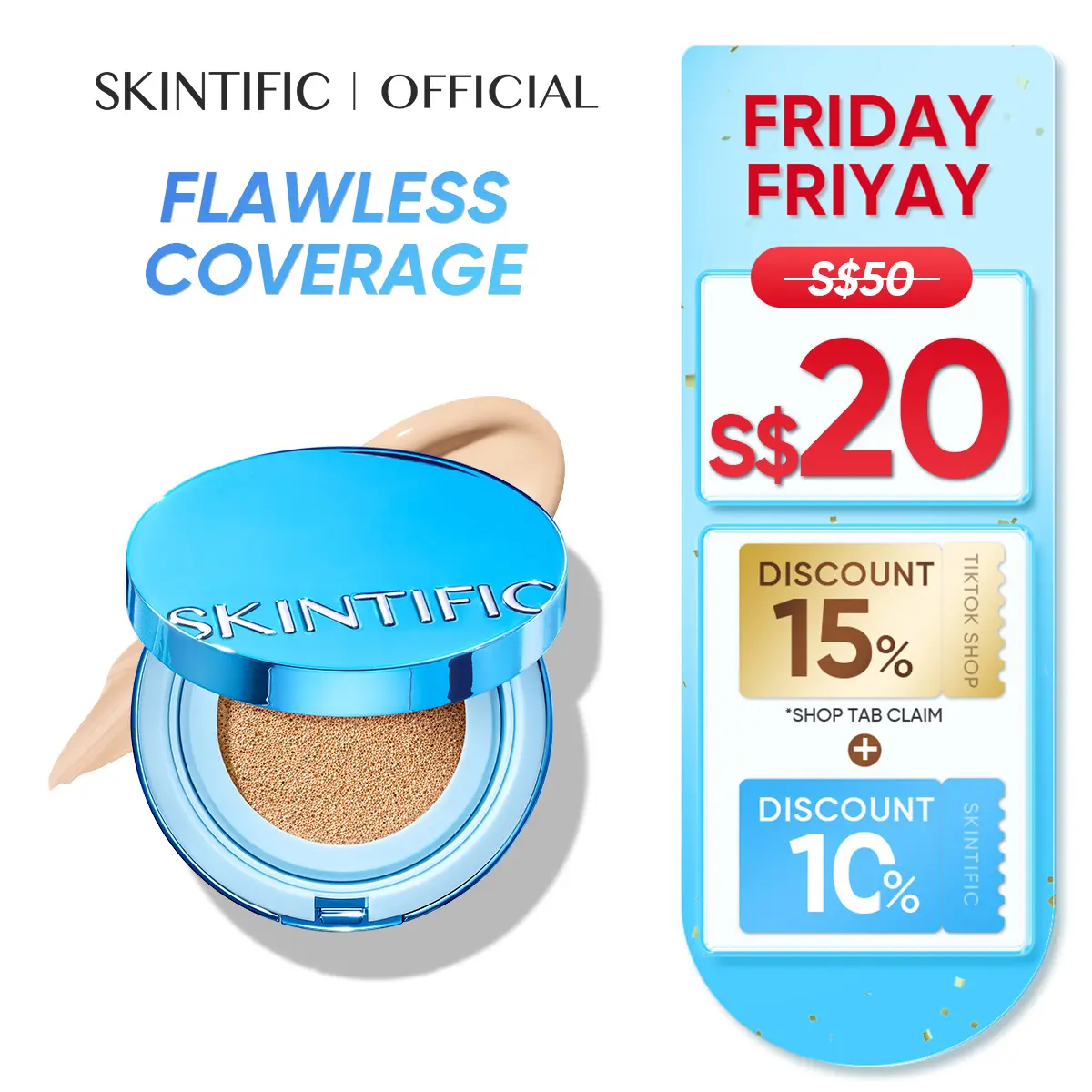 [SKINTIFIC OFFICIAL] SKINTIFIC PERFECT STAY VELVET MATTE CUSHION Smart Oil Control skin flawless Foundation powder Concealer Spf Makeup Blend Coverage Lightweight