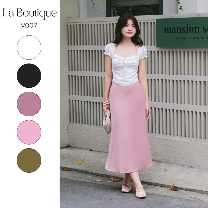 La Boutique - Chân váy lụa nữ form ngắn lưng cao Váy 2 lớp dày dặn dành cho nàng 1m50