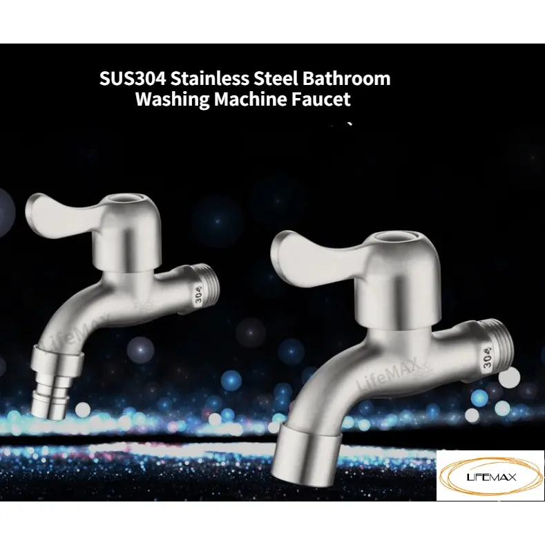 SG Stock,SUS304 Stainless Steel Bathroom Washing Machine Faucet Wall Bib Tap Sink Basin Water Wall Mounted Single Spout