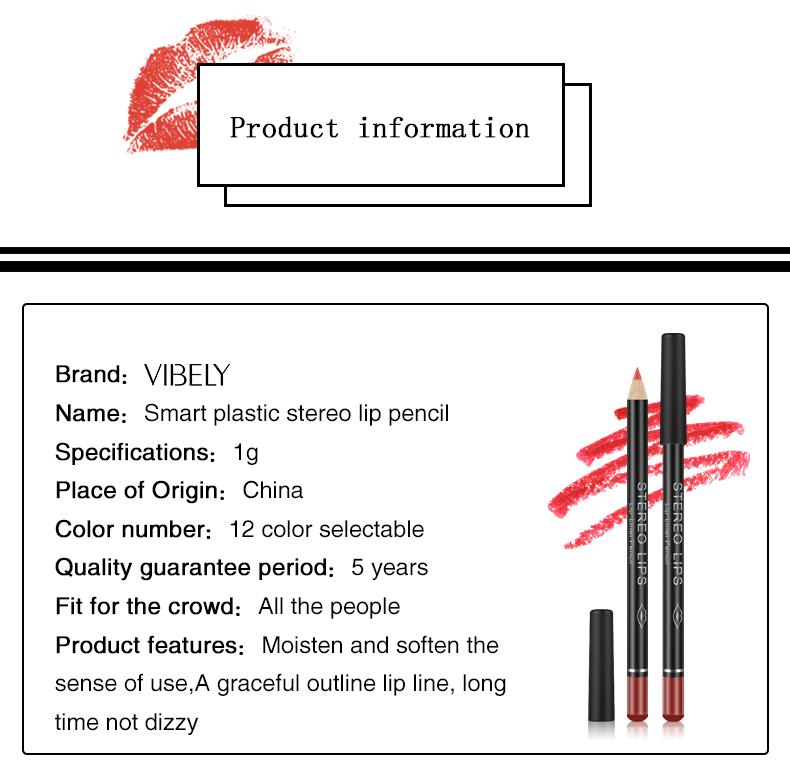 Product Introduction of Vibely 12 Colors New Professional Wood Lip Liner Waterproof Lady Charming Lip Liner Soft Pencil Makeup Women's Long Lasting Cosmetic Tool Eyeliner Kit Matte Flawless 32