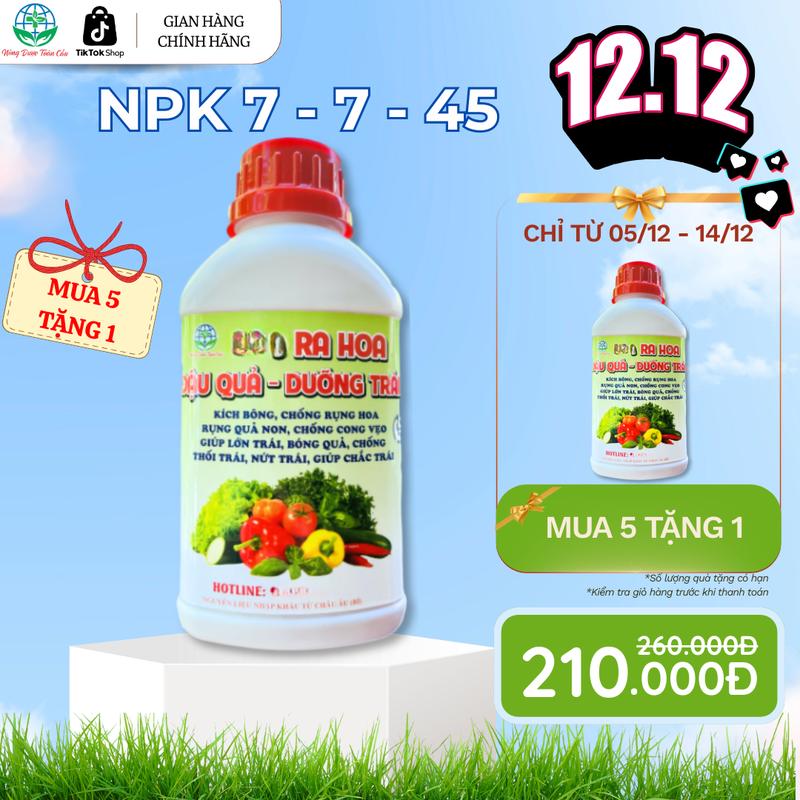  Phân Bón RA HOA ĐẬU QUẢ DƯỠNG TRÁI NPK 7-7-45+BO GIÚP CÂY RA HOA ĐẬU QUẢ DƯỠNG TRÁI CỨNG CÂY CHẮC QUẢ TO CỦ 