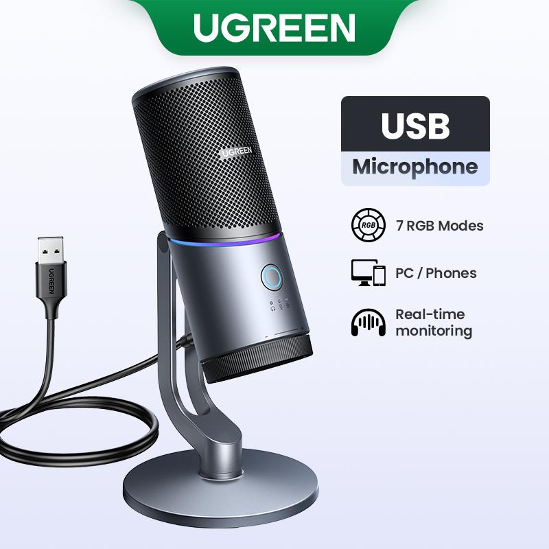 Micro máy tính USB, UGREEN, Micrô để bàn đa chức năng chuyên nghiệp, với tính năng tắt tiếng tiện dụng, Đầu nối USB loại C 3,5 mm, Tương thích với Windows, MacOS, Linux và Android, 35629