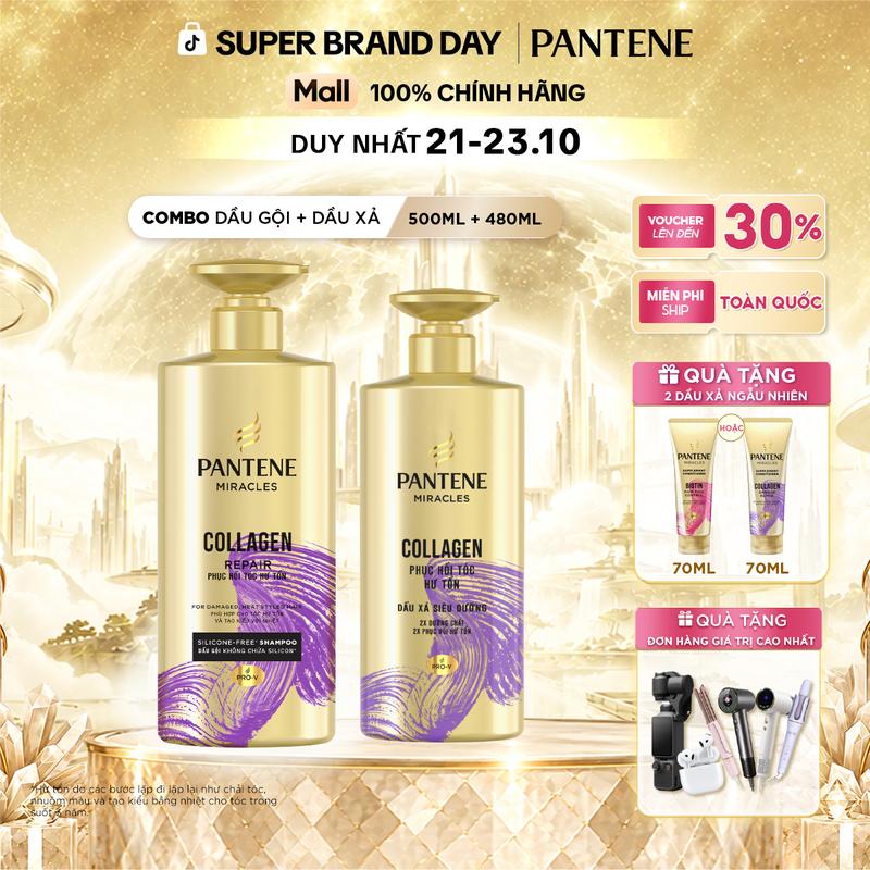 Combo Gội + Xả PANTENE MIRACLES - Gội Không Silicone & Xả Siêu Dưỡng - 500ML+ 480ML