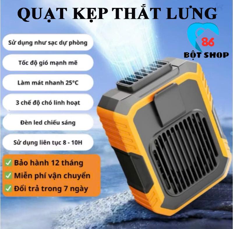 Quạt đeo hông tích điện 3 tốc độ gió, Quạt điều hòa treo thắt lưng đeo cổ dung lượng pin lớn, tích hợp đèn pin kiêm sạc dự phòng, Quạt tích điện