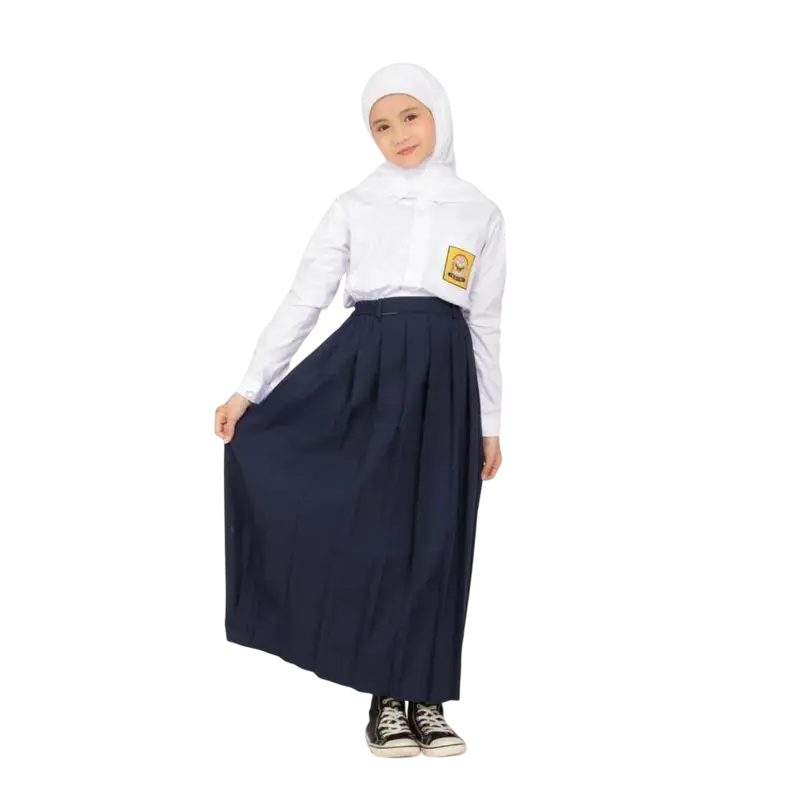 Seragam Sekolah SMP PEREMPUAN Lengan Panjang dan Rok Rimpel Pinggang Kerut Fashion Bordir Baju Anak 1