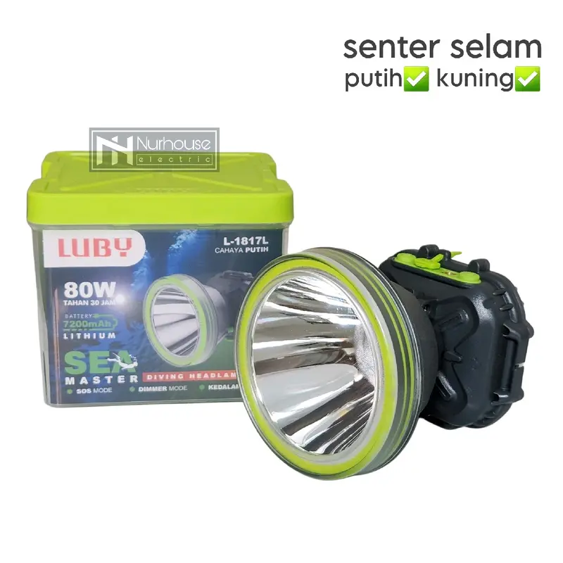 Senter Kepala Luby 80 Watt L 1817 senter selam Cahaya putih / kuning diving headlamp 0