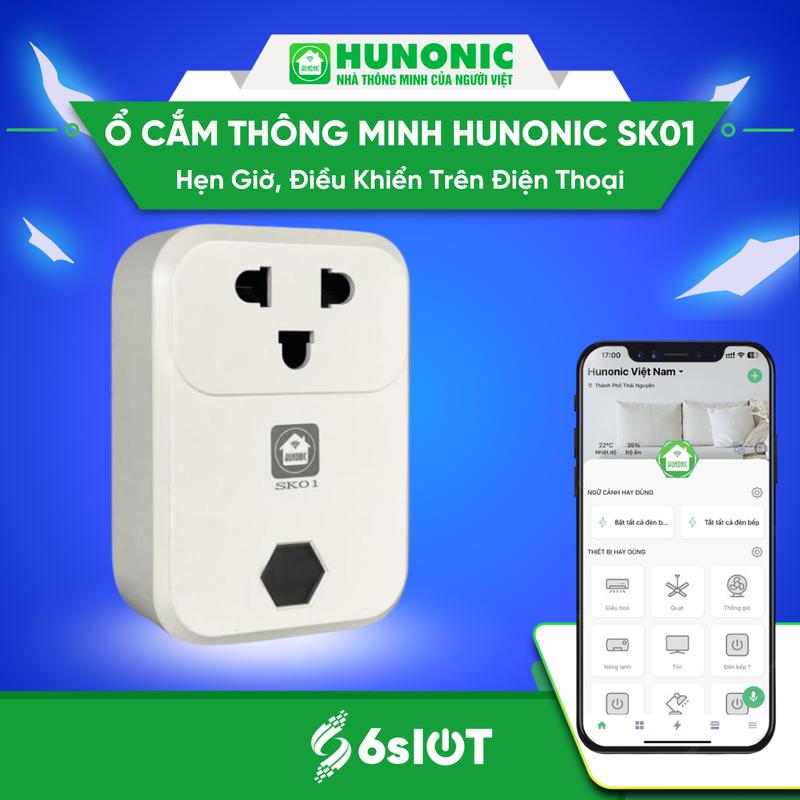 Ổ Cắm Điện Wifi Thông Minh Hunonic SK01, App Tiếng Việt, Điều Khiển Hẹn Giờ Từ Xa Trên Điện Thoại, Điều Khiển Giọng Nói