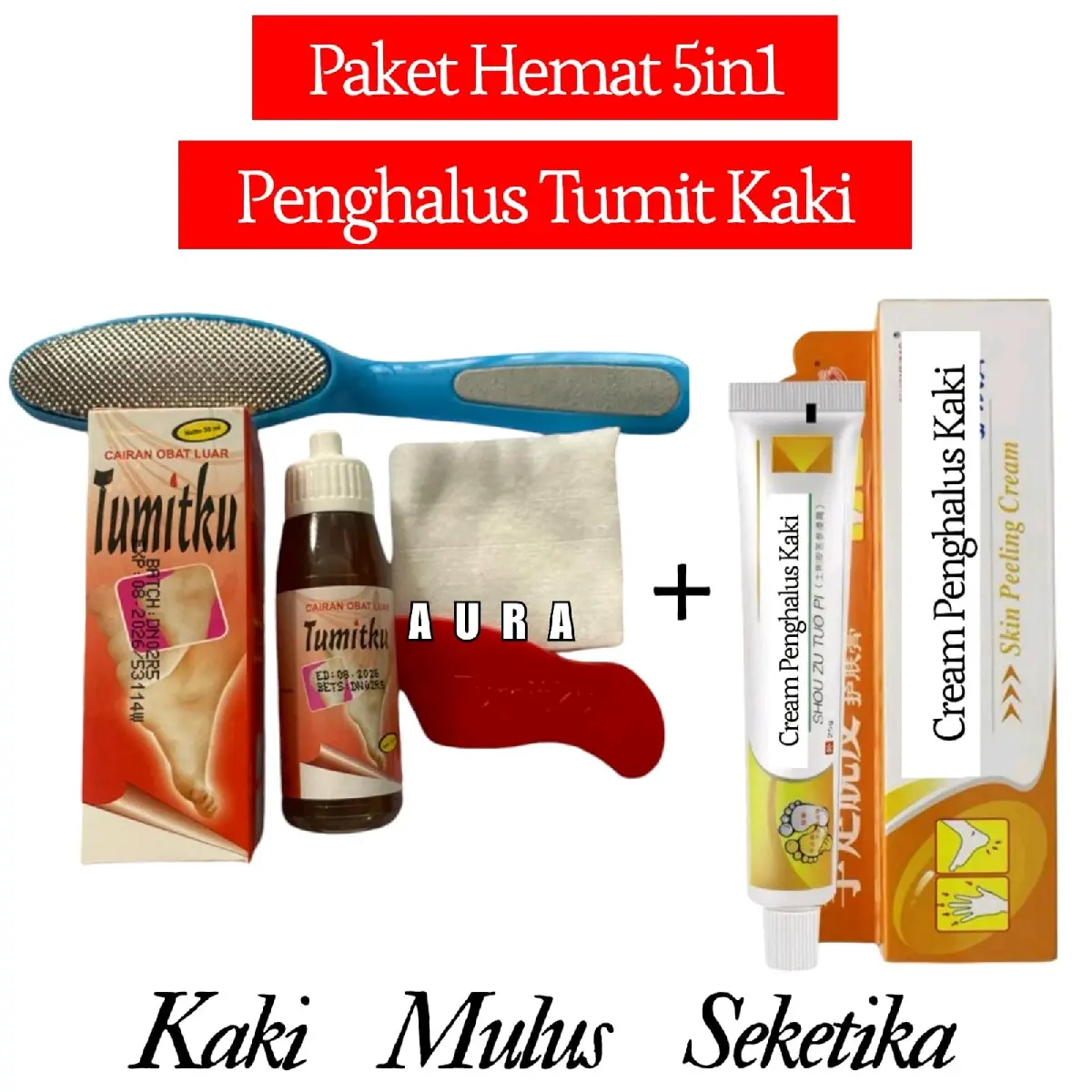 PAKET HEMAT ISI 5 (TUMITKU + KERIKAN + KAPAS + ALAT PENGHALUS TUMIT + SALEP KAKI & TANGAN KASAR, PECAH PECAH, KAPALAN)