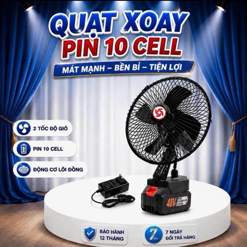[Quạt Xoay][Loại 1] Quạt Tích Điện Kèm Pin 10 Cell, Đầy Đủ Phụ Kiện Quạt + Pin + Sạc, Có Tút Năng Xoay, 2 Tốc Độ Gió, Siêu Mát