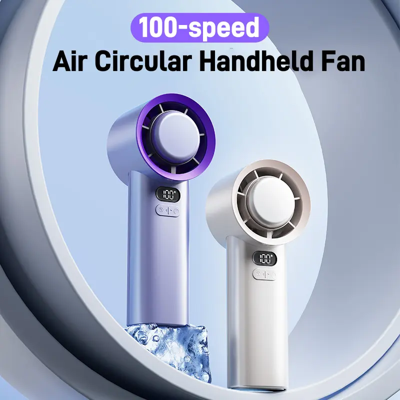Mini Handheld High Speed Outdoor 3600mAh Handheld Charger Fan  High Speed Rechargeable Air Circular Hand Fan Lithium Mobile Portable Usb Adjustable Cable Turbo Protection