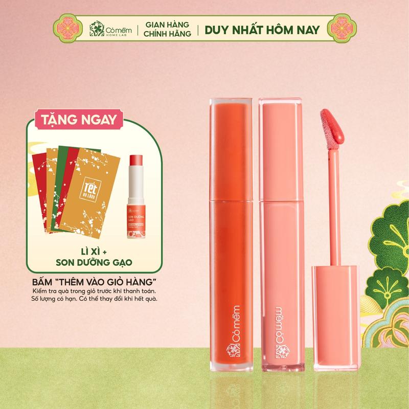 Combo Son Kem Nhung Và Son Bóng Lì Bền Màu Căng Mọng Môi Không Silicone Cỏ Mềm