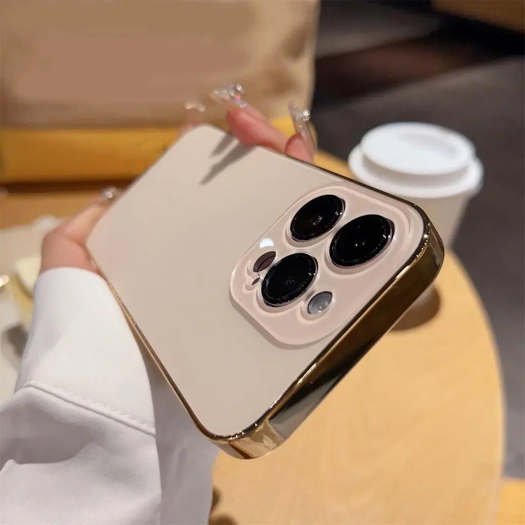 Electroplating Glass Casing Shockproof Protector Phone Case for IPhone 15 14 11 13 12 Pro Max Plus PC Lens Shell Plating Cover Protection Accessories