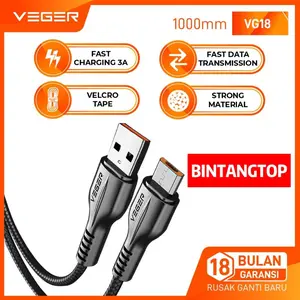 VEGER VG-18 MICRO USB / kabel data VEGER VG-18 MICRO USB 100cm QC 3.0 speed fast charging ORIGINAL GARANSI RESMI