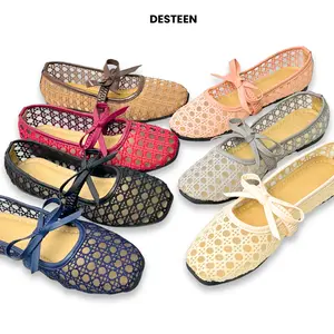 Desteen - [NEW MATERIAL] Haifa Flat Shoes Model Jaring Variasi Tali Pita | Sepatu Sandal Lebaran 2026 Empuk dan Nyaman