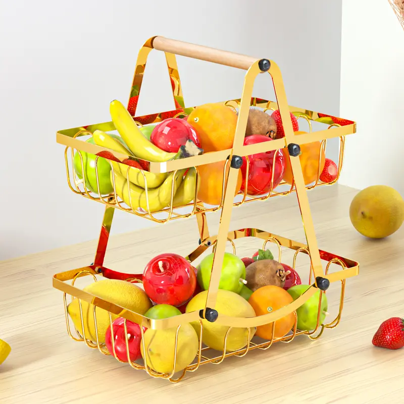 Nordic style iron detachable double-layer fruit basket hand basket kitchen storage rack rack Christmas gift Organiser