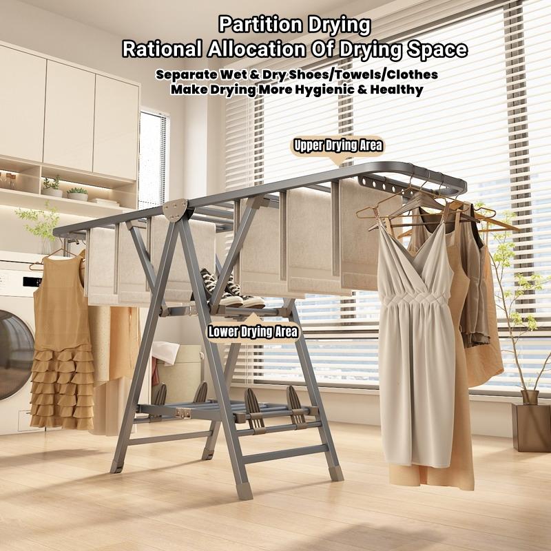 [SG Stock]Foldable Clothes Drying Rack Multifunctional Laundry Rack With Wheel Stainless Steel Thickened Carbon Steel 3