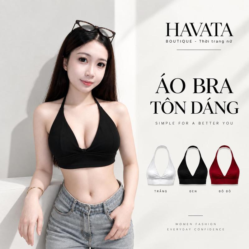 [Combo 2 áo] Áo bra có mút cổ yếm HAVATA phong cách quyến rũ chất thun bo gân đi biển đi chơi