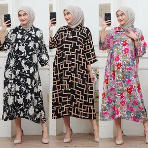 Dress Alleva Wanita Rayon Viscose Motif Kekinian Premium Full Kancing Busui Freindly Nyaman Casual