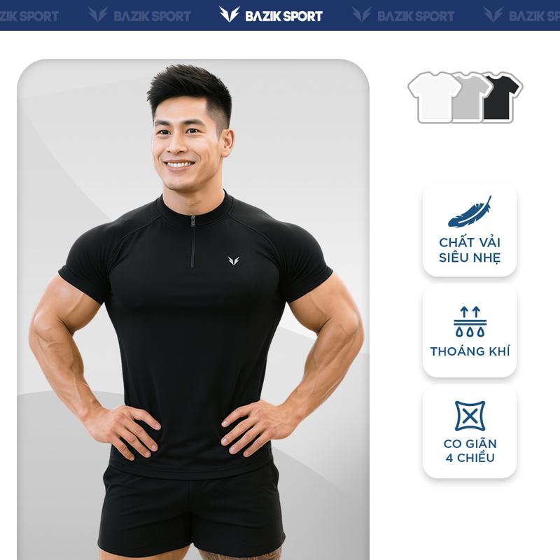 Áo Thun Nam Cổ Trụ 1/4 Zip BAZIK ActivePro SlimFit co giãn 4 chiều, vận động thoải mái - APTN24T02 Shirt Polo Menswear