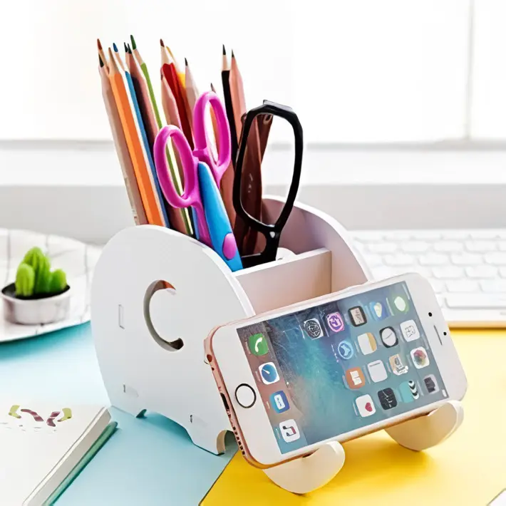 DHWE Rak Pensil Multifungsi Bentuk Hewan Gajah Desk Organizer & Phone Holder 1