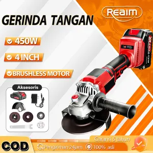REAIM Gerinda Listrik Gerinda Baterai Gerinda Tangan Mesin Gerinda Angle Grinder 4 Inch 450W Brushless