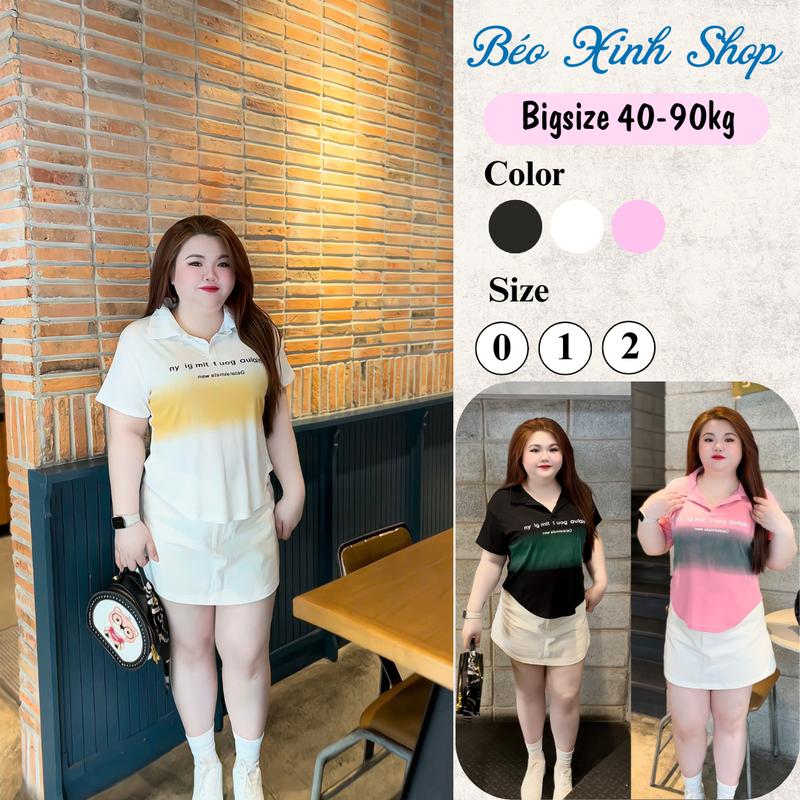 Áo Thun Polo Phối In Hình Họa Tiết Thun Gân Tăm 45- 90Kg Bigsize Dễ Thương Top Nữ Women - A.1520