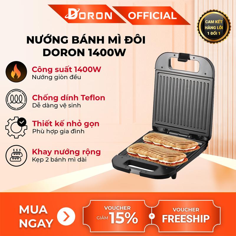 Máy nướng bánh mì DORON 1400W làm nóng đều 2 mặt khuôn bánh thơm ngon
