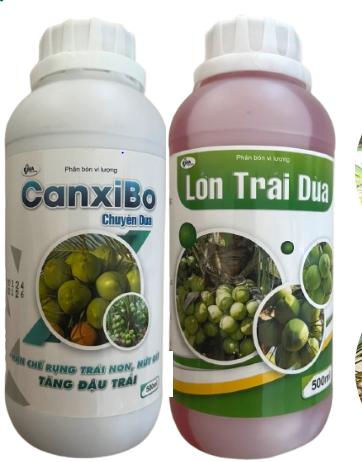 Cặp phân bón cho dừa lớn trái dừa và canxi bo dừa chai 500ml