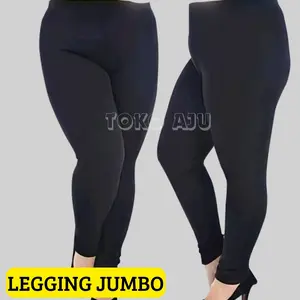 Legging wanita panjang jumbo warna hitam bahan kaos adem size 3L 4L 5L