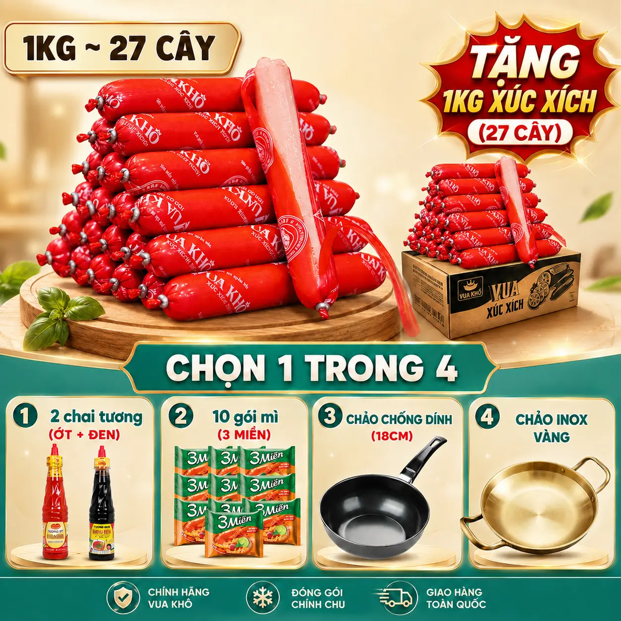 [MUA 1 TẶNG 2] MUA 1KG xúc xích ăn liền Vua Khô (SIZE 35gr/cây = 27 cây/kg) TẶNG 1KG xúc xích + 1 bình đựng nước - Đồ ăn vặt snack, Food, ăn liền, Thức Ăn, ăn liền, đồ ăn nhẹ khô