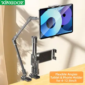 Flexiable Adjustable Phone Lazypod 360° Rotation Aluminum Tablet Bracket Clip Fix Mount Desktop&Bedside Holder for Pad Meja