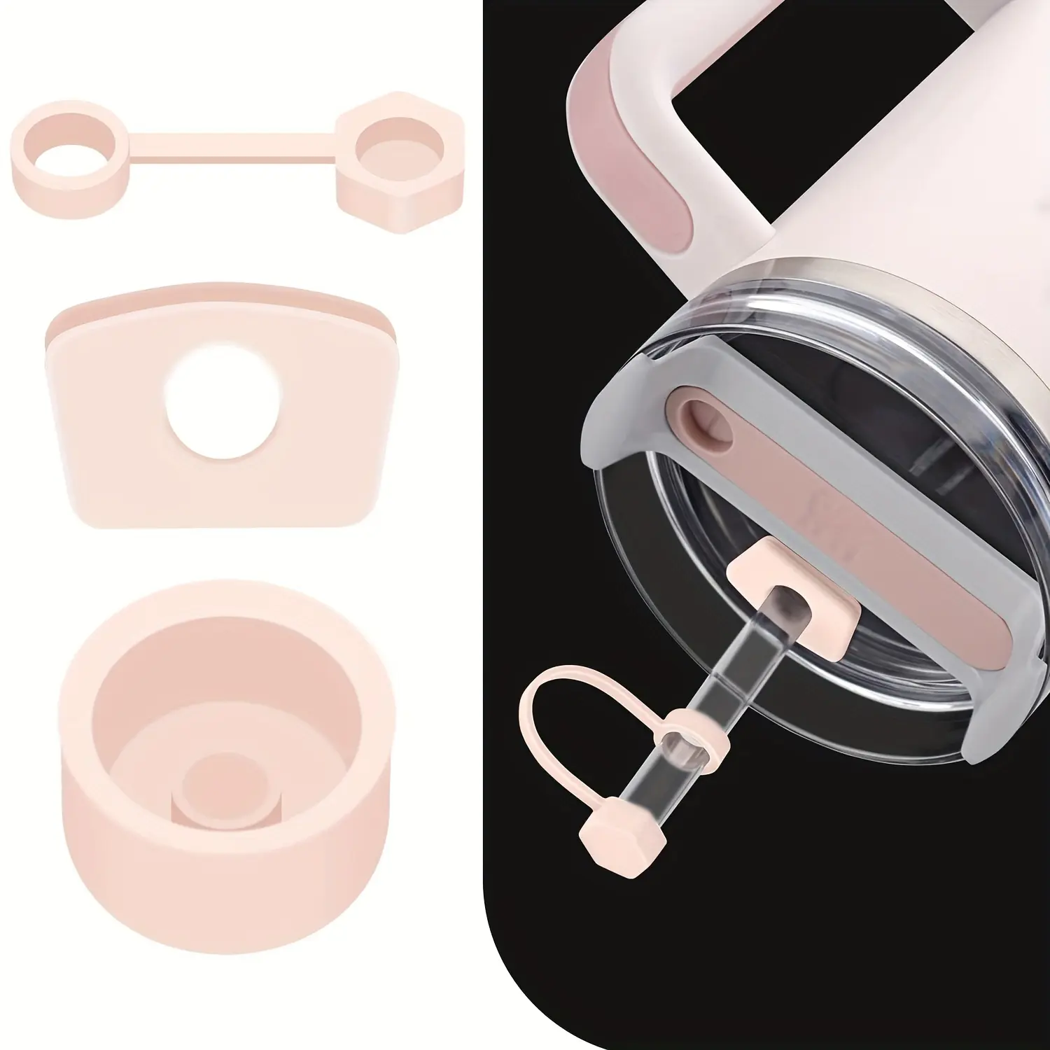 3Pcs Spill Proof Stopper Silicone for Stanley Cup 2.0 40oz/30oz Tumbler Leakproof Water Bottle Sealing Accessories with Round Top Leak Proof stopper Plug & Square lid anti-leak Stopper,Straw Cap Cover Airtight
