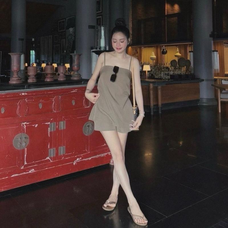 Set đồ nữ 2 dây (không khóa điều chỉnh) hở lưng chun đính nơ mix quần short set đồ xinh sang chảnh set đồ nữ đẹp