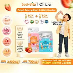 [TT] Cool-Vita 1 Box CalMagZinc Drink 7 Sachet + 1 Box DHA Gummy 14 Sachet Rasa Strawberry Yogurt Kalsium Magnesium Zinc Vit D3 Suplemen Kesehatan Untuk Anak 3 Tahun dan Dewasa | Suplemen Vitamin Bantu Pertumbuhan Tulang Gigi|BPOM & HALAL
