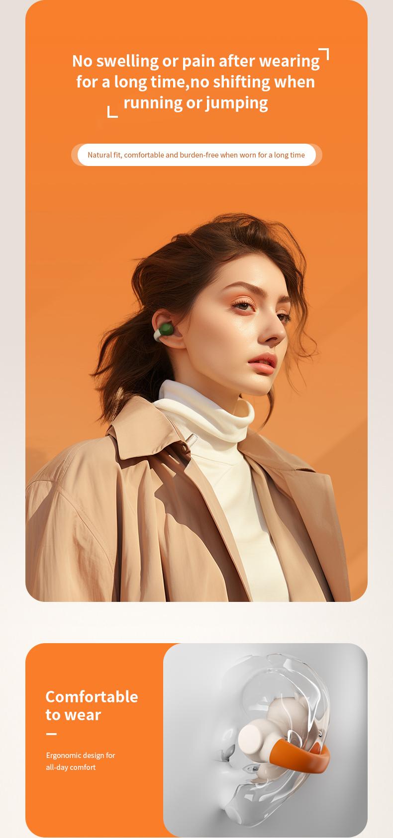 Jeep JP-EC003 Headphone Klip Telinga Nirkabel Bluetooth 5.4 Earbud Telinga Terbuka dengan Mikrofon untuk Olahraga Lari