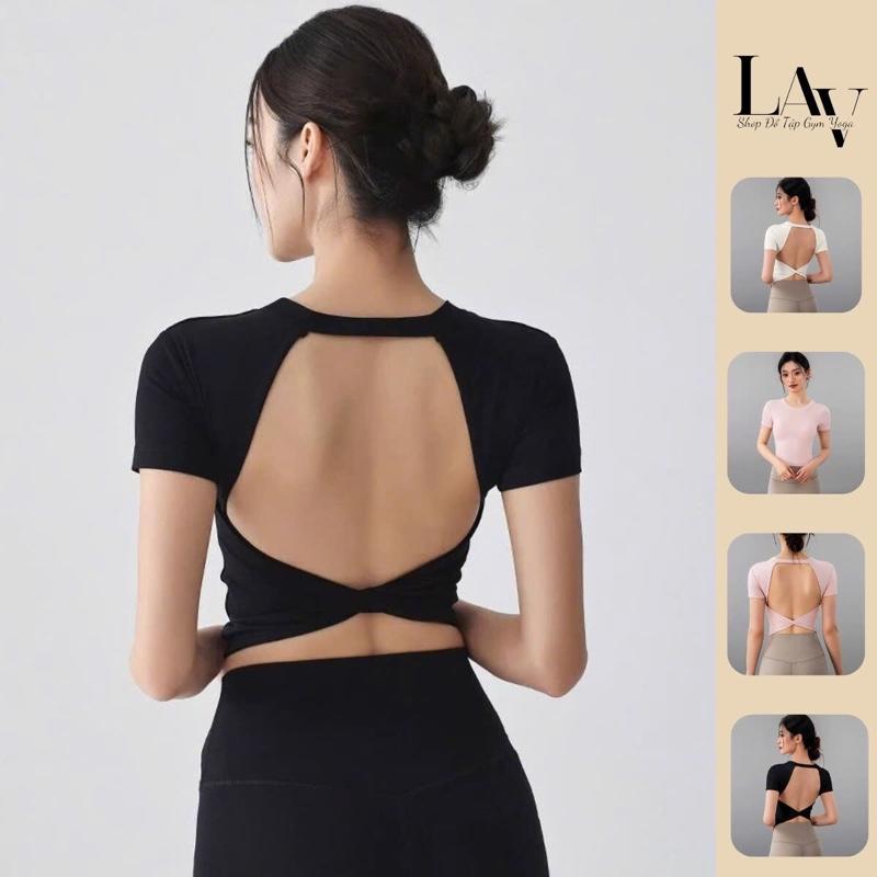  Áo tập gym yoga thể thao cộc tay hở lưng che khuyết điểm có đệm ngực đúc liền áo - LAV Activewear 