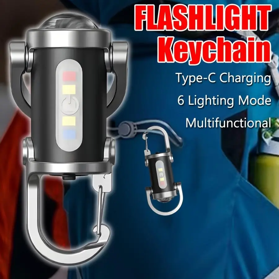 Portable Keychain Flashlight Super Bright  Outdoor EDC Torch with Hook for Outdoor Camping Hiking Fishing Cycling