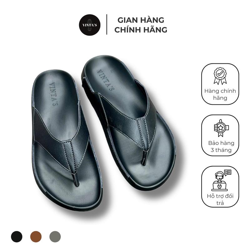 Dép doctor kẹp pu 2 lớp thời trang, Chính Hãng Vinta's, Khâu Chỉ Toàn Bộ phần viền quai , Đế Nâng Chiều Cao Tự Nhiên. DéP Nam Đế Bằng